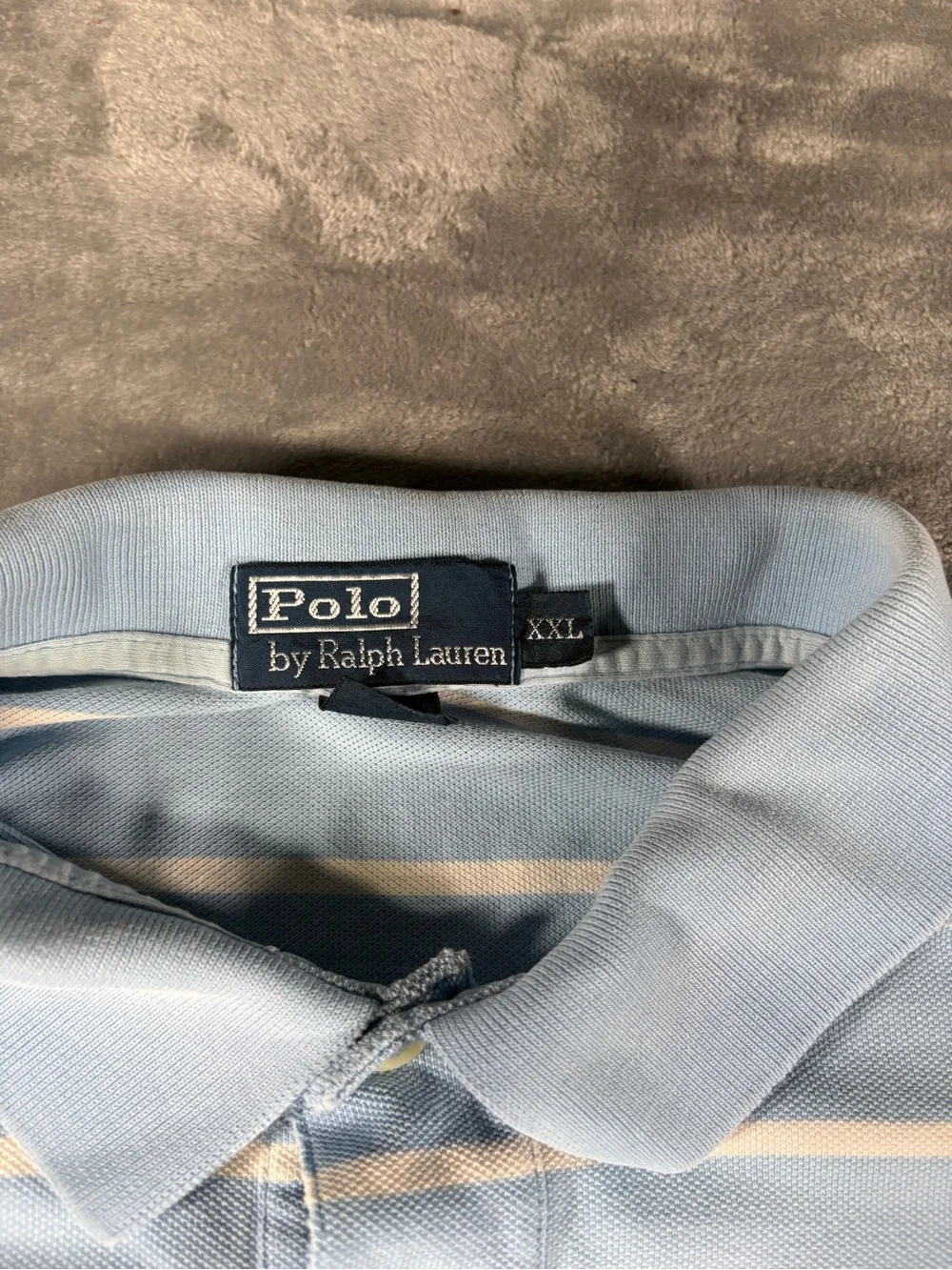 Ralph Lauren Light Blue and White Striped Polo with Yellow Pony